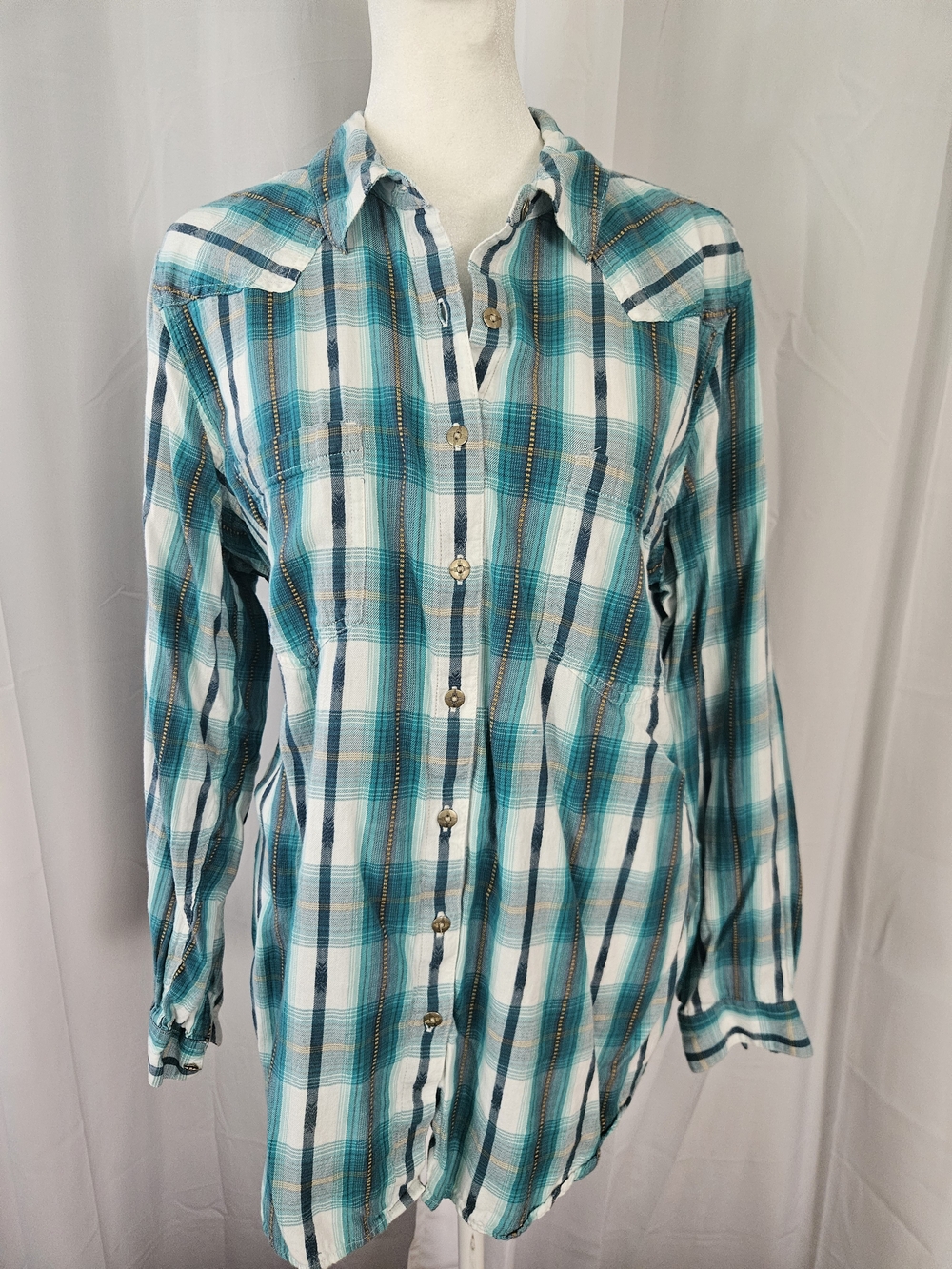 Ariat Women's Teal Plaid Long-Sleeve Button-Up Shirt - Size XL